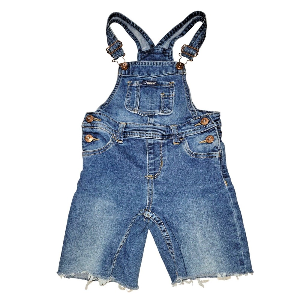 Jordache Girls 2T‎ Denim Bib Overalls Shorts Blue Jeans Rhinestone Buttons EUC